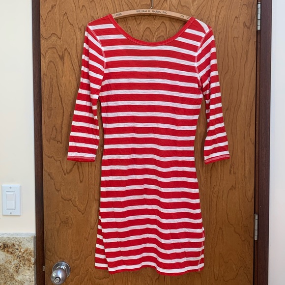 Express French Breton Striped Shift Dress Red White Medium Long Sleeve - Picture 1 of 6
